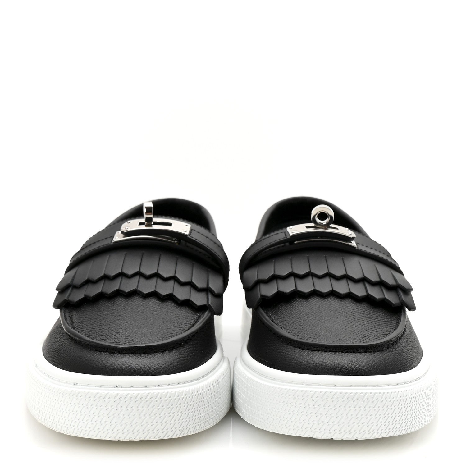 Hermes Epsom Calfskin Game Slip On Fringe Sneakers 38 Black 3 of 9