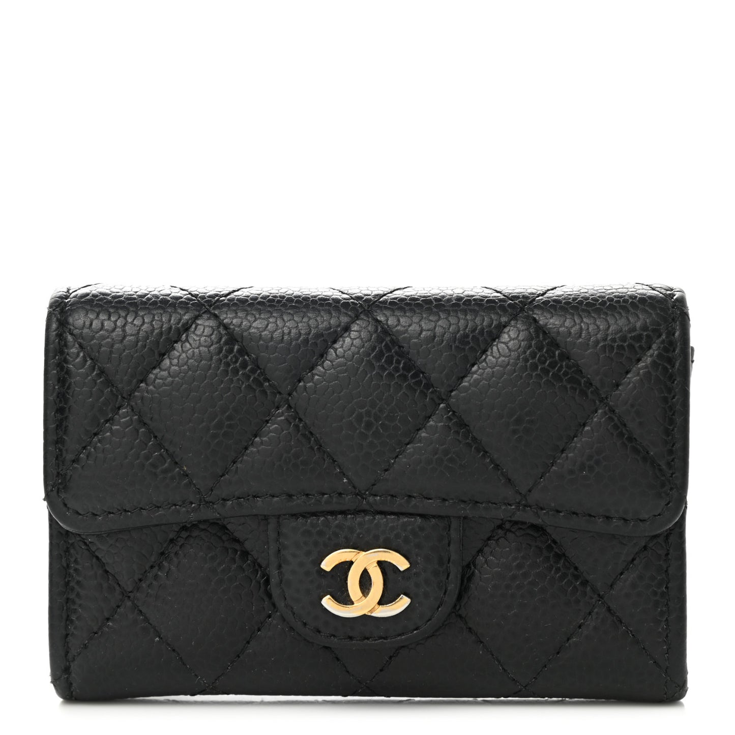 Caviar Quilted Flap Card Holder Black