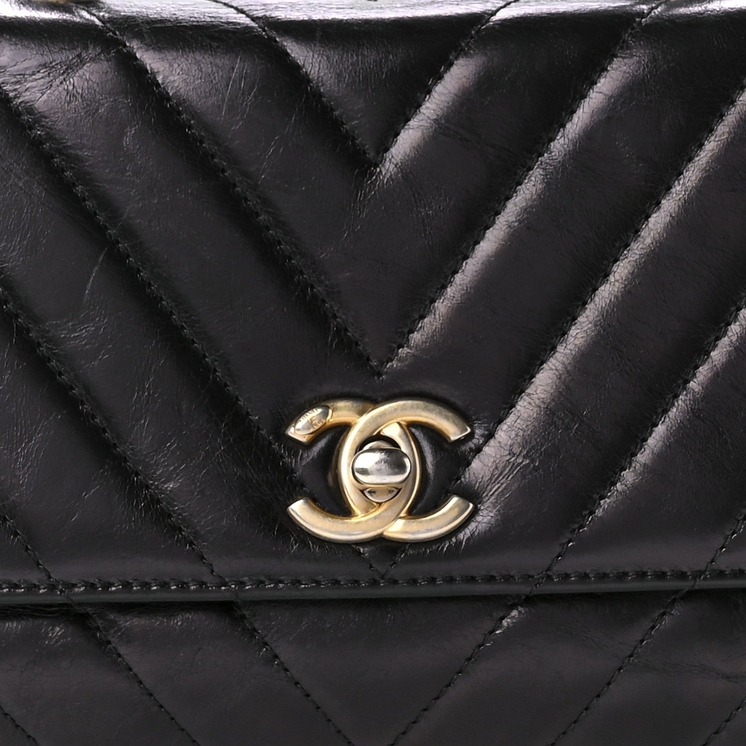 Chanel Aged Calfskin Chevron Quilted Mini Coco Handle Flap Black 9 of 10