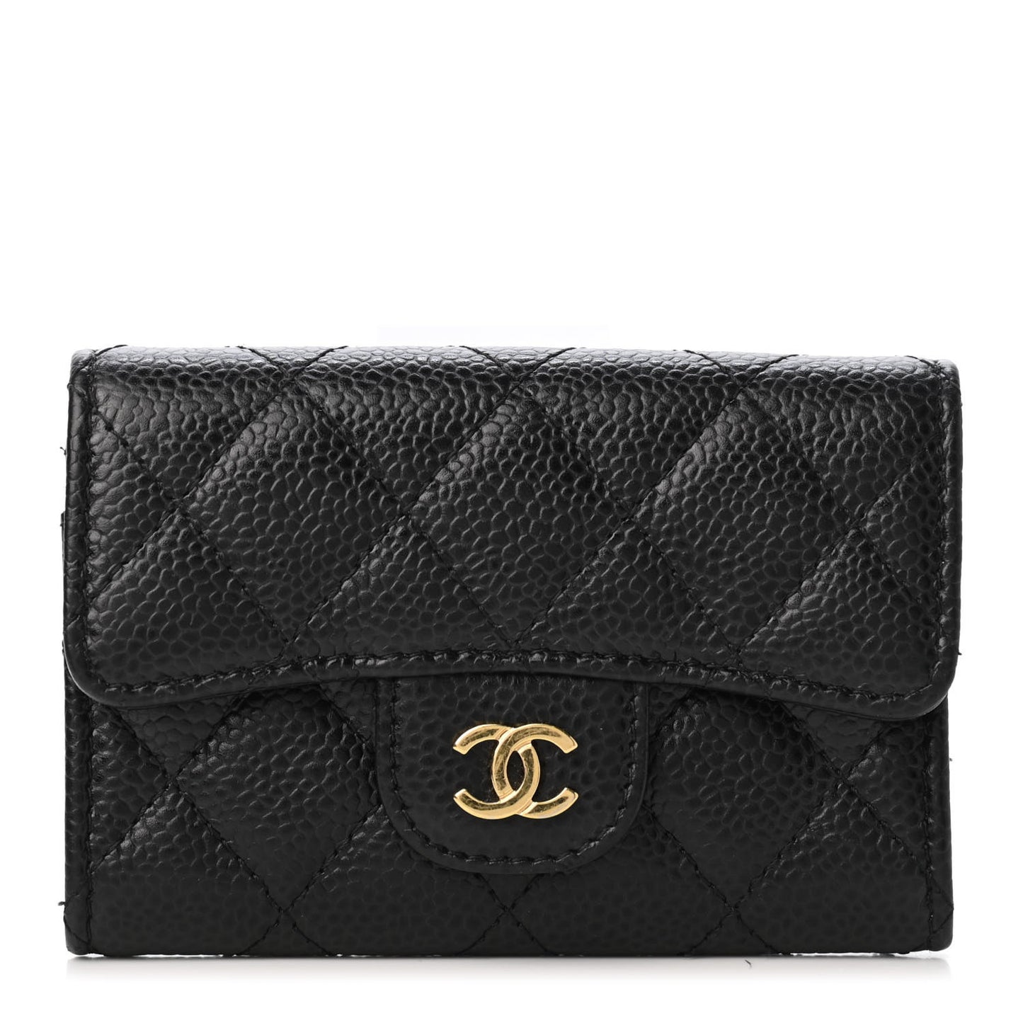 Caviar Quilted Flap Card Holder Wallet Black