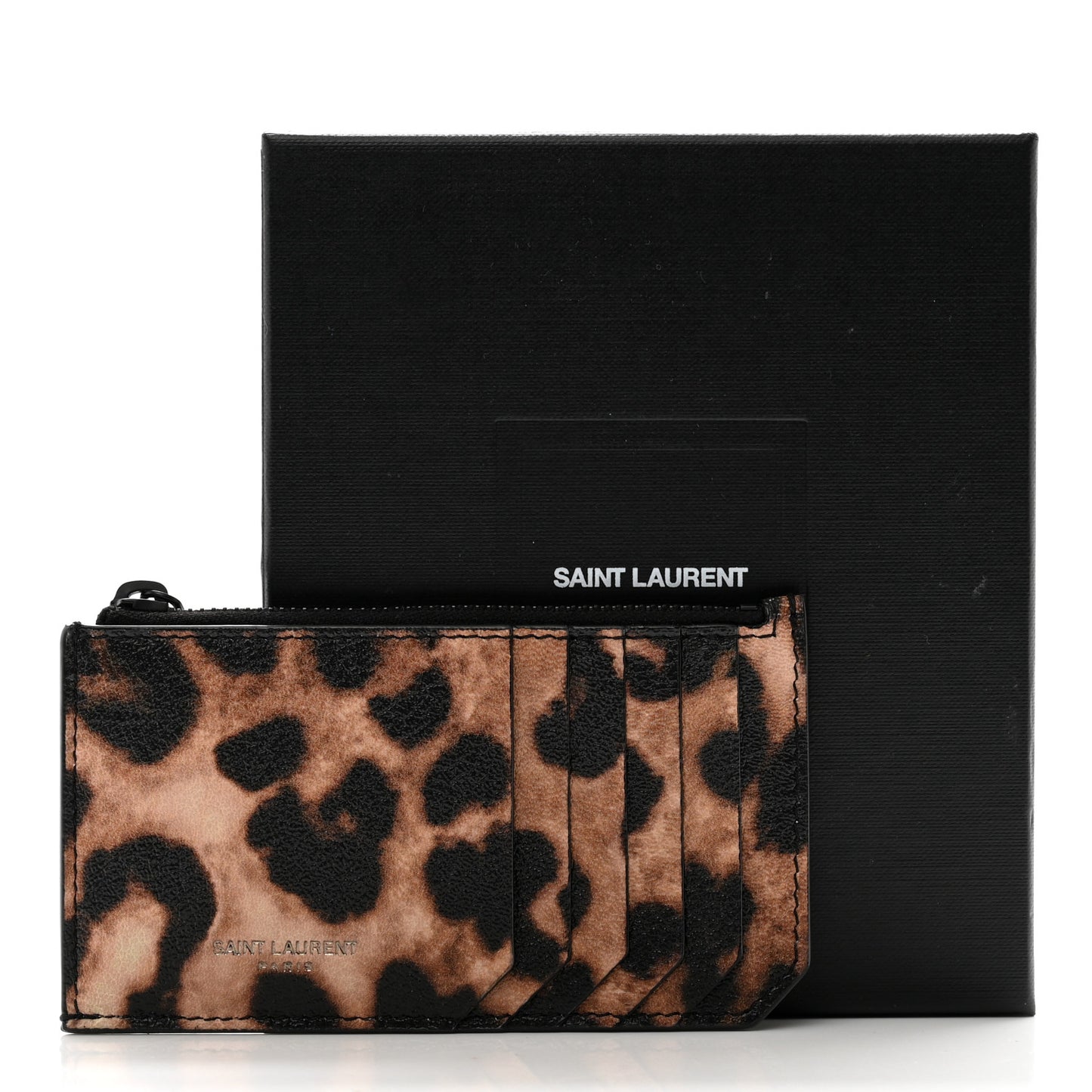 Calfskin Leopard Print Monogram 5 Fragments Zip Pouch Card Holder
