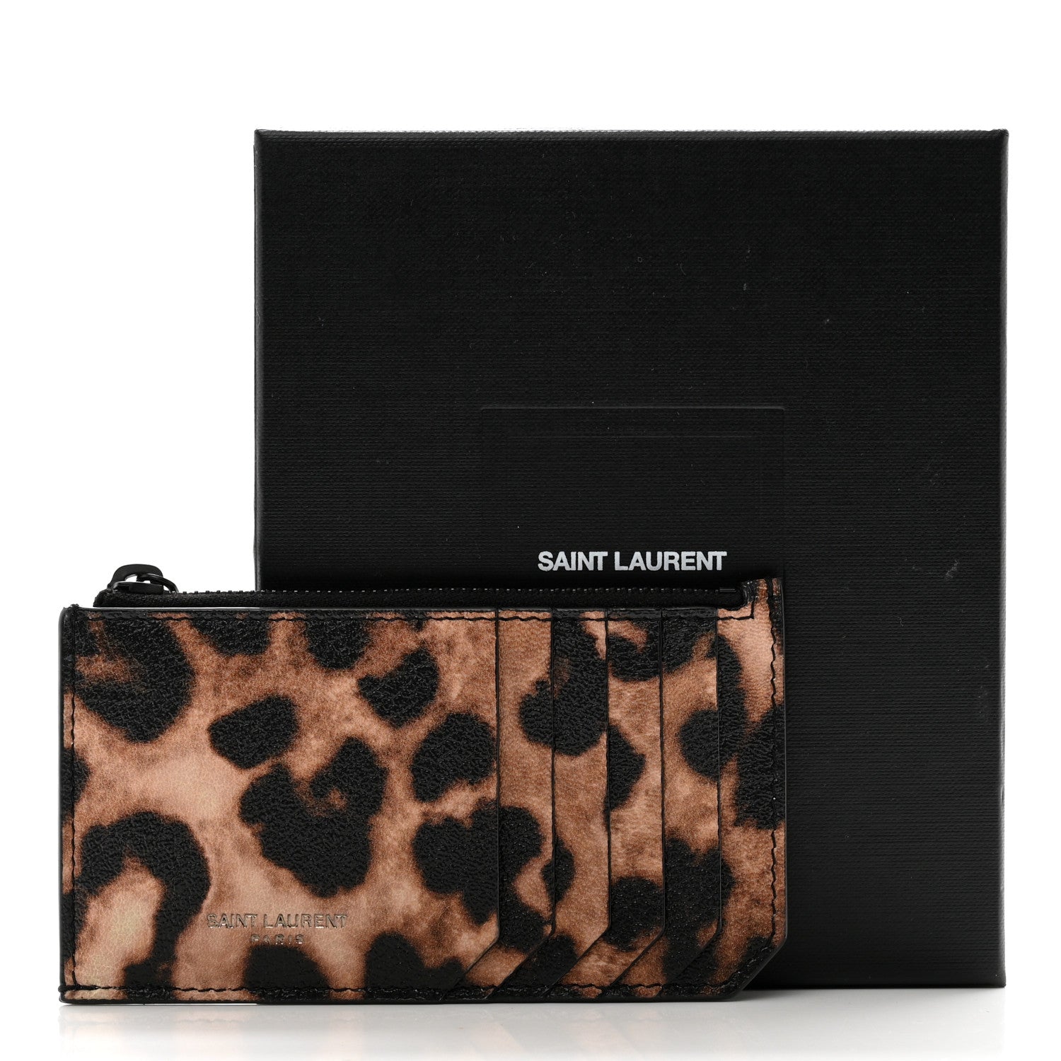 Saint Laurent Calfskin Leopard Print Monogram 5 Fragments Zip Pouch Card Holder 8 of 8