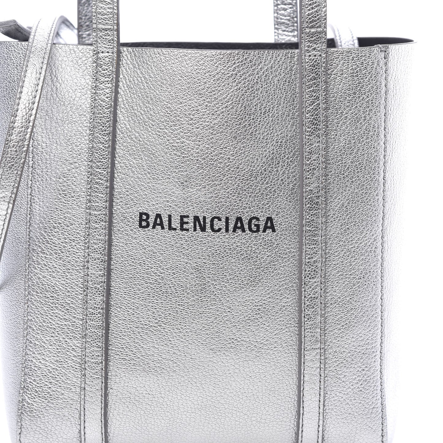 Metallic Goatskin Logo XXS Everyday Tote Argent Black