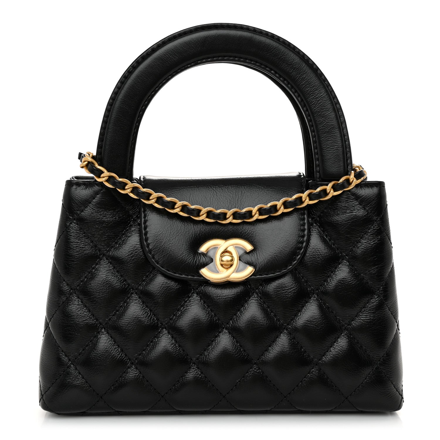 Chanel Shiny Aged Calfskin Quilted Nano Kelly Shopper Black 1 of 11
