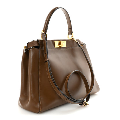 Fendi Vitello Morgan Fabric Jacquard Pequin Medium Peekaboo Iconic Satchel Foresta Tobacco Black 3 of 9