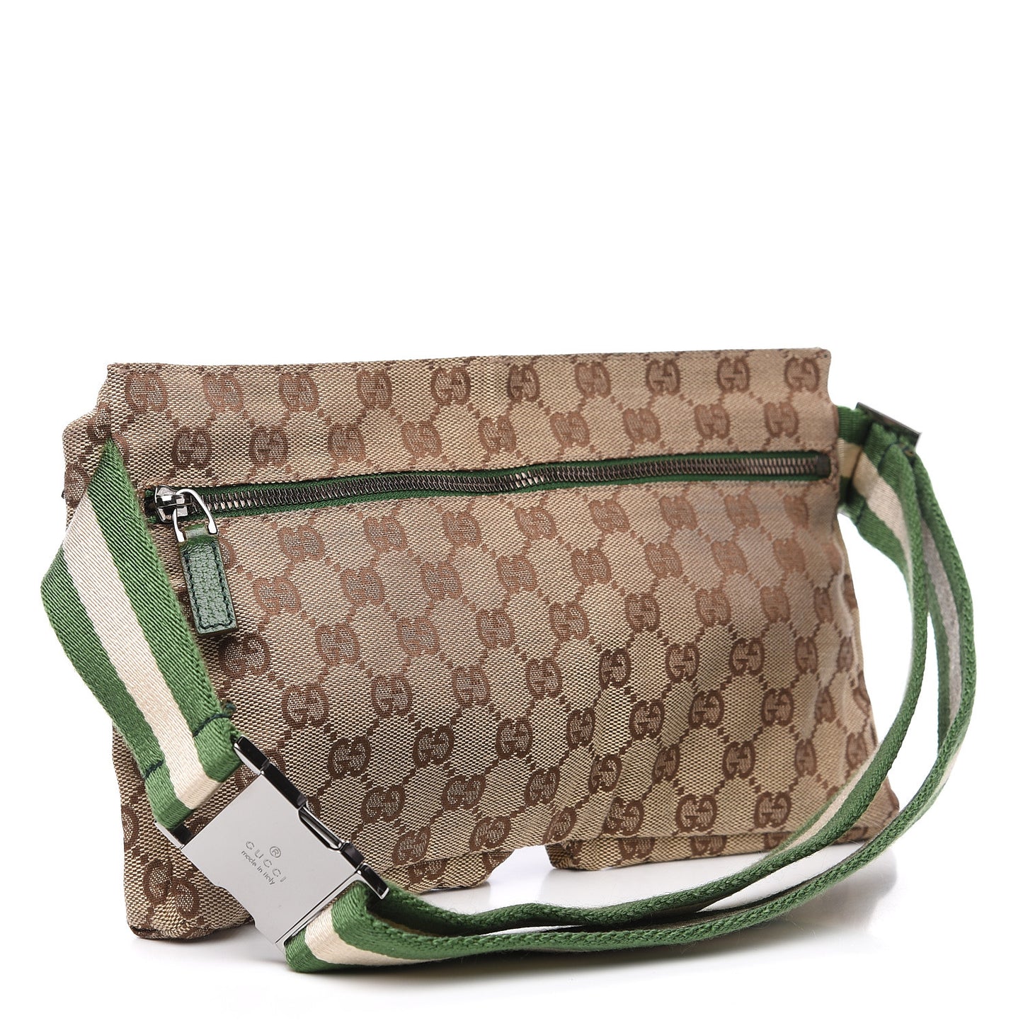 GG Monogram Web Double Pocket Belt Bag Green