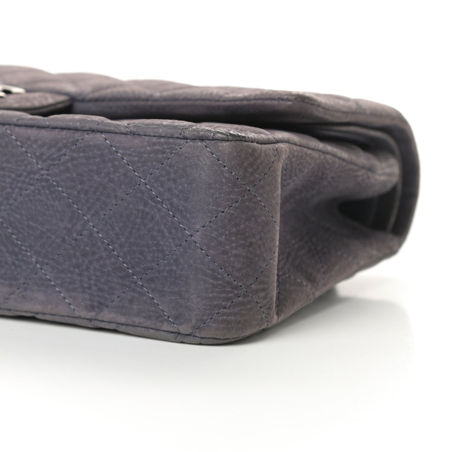 Nubuck Quilted Medium Double Flap Grey
