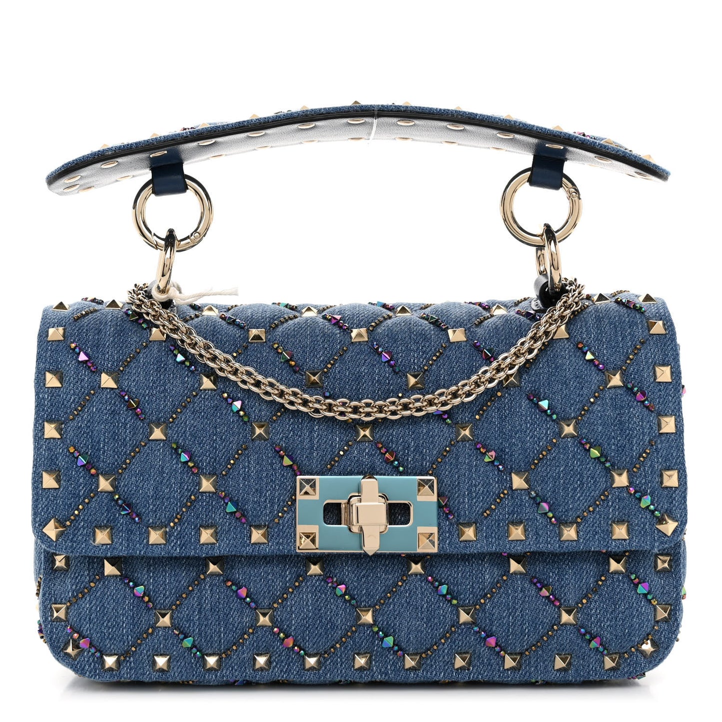 Denim Small Rockstud Jewel Spike Shoulder Bag Blue