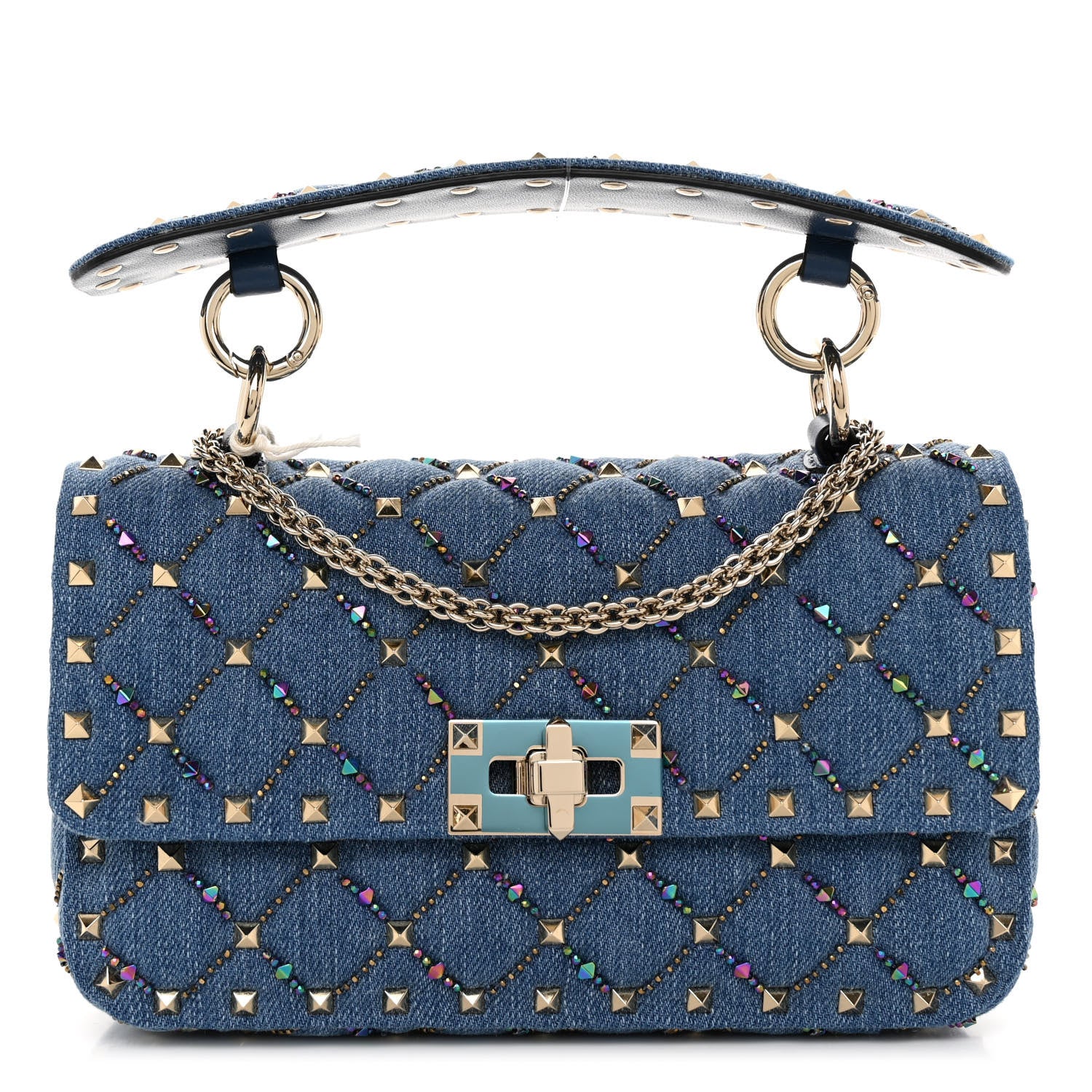 Valentino Garavani Denim Small Rockstud Jewel Spike Shoulder Bag Blue 1 of 9