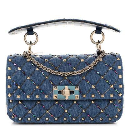 Valentino Garavani Denim Small Rockstud Jewel Spike Shoulder Bag Blue 1 of 9