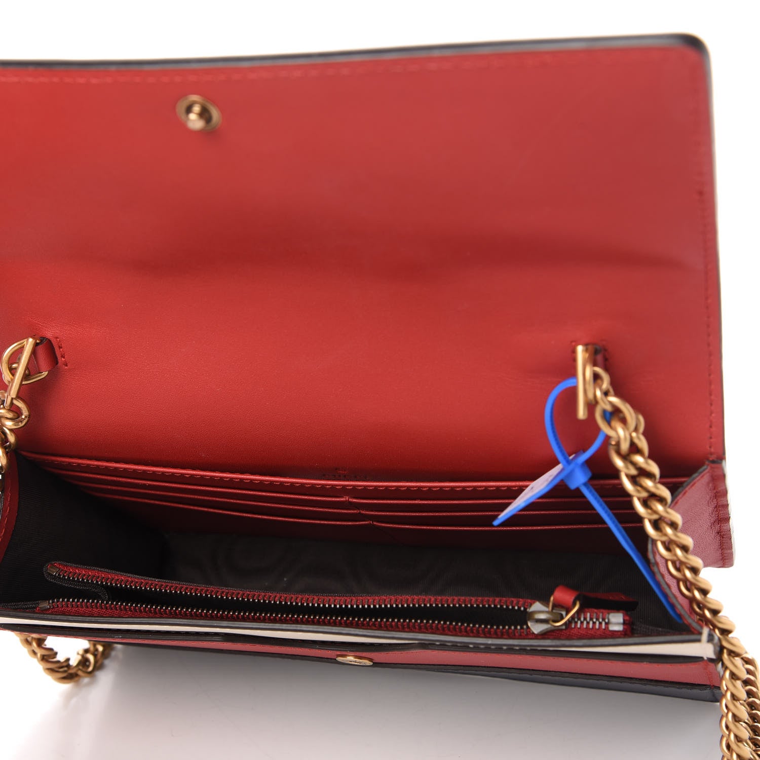 Gucci Calfskin Queen Margaret Chain Wallet Blue Agata Hibiscus Red Mystic White 5 of 11