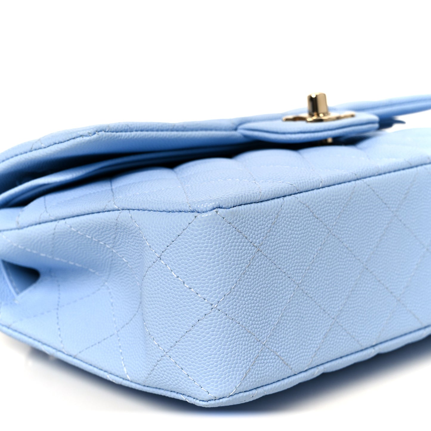 Caviar Quilted Small Double Flap Light Blue