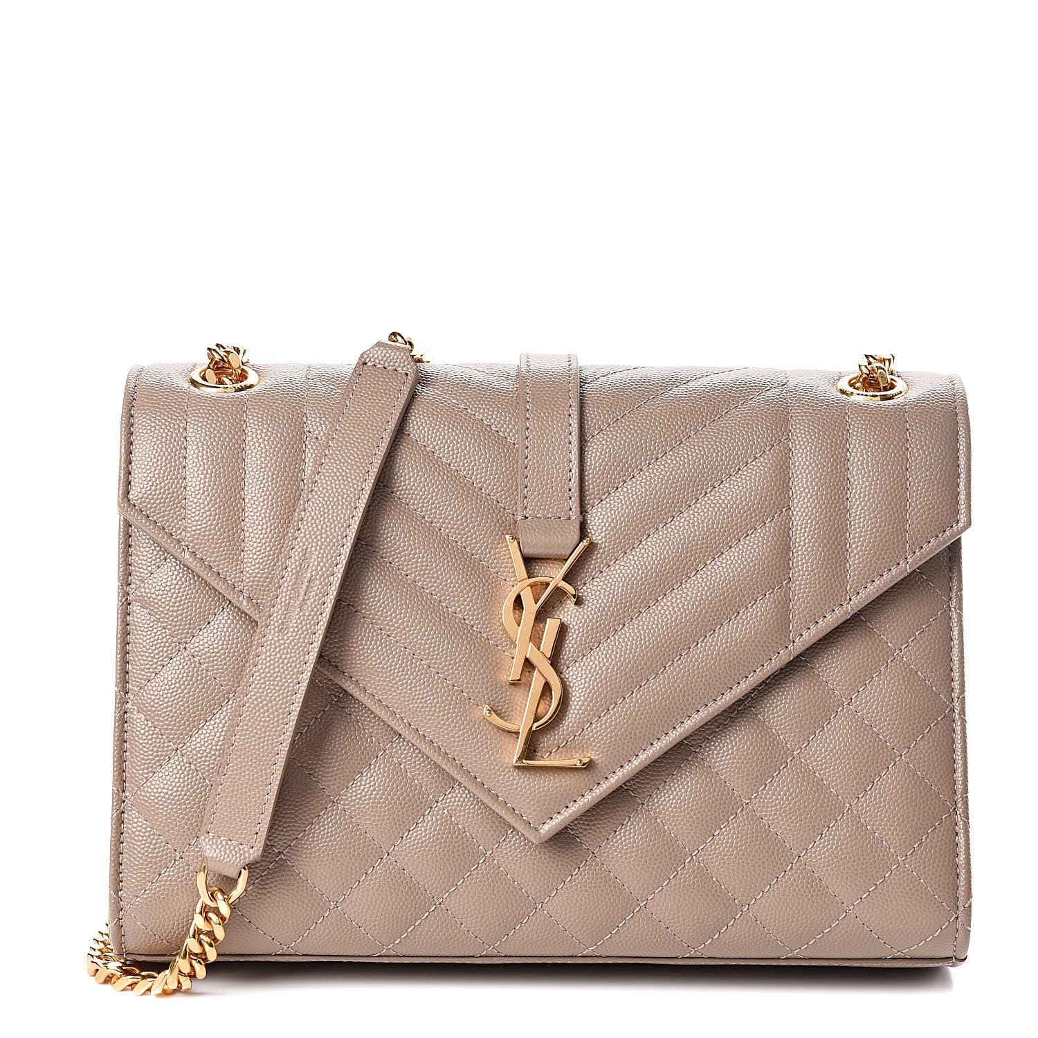 Saint Laurent Grain De Poudre Textured Mixed Matelasse Medium Triquilt Monogram Satchel Taupe 1 of 11