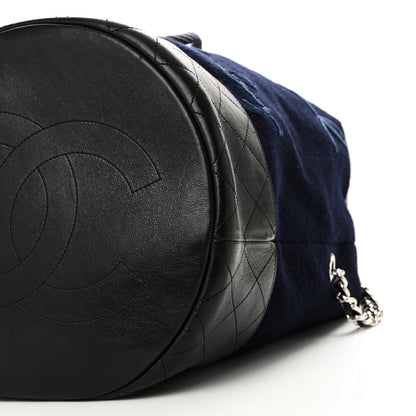 Chanel Wool Calfskin Embroidered Paris Hamburg Drawstring Backpack Navy Blue 10 of 10