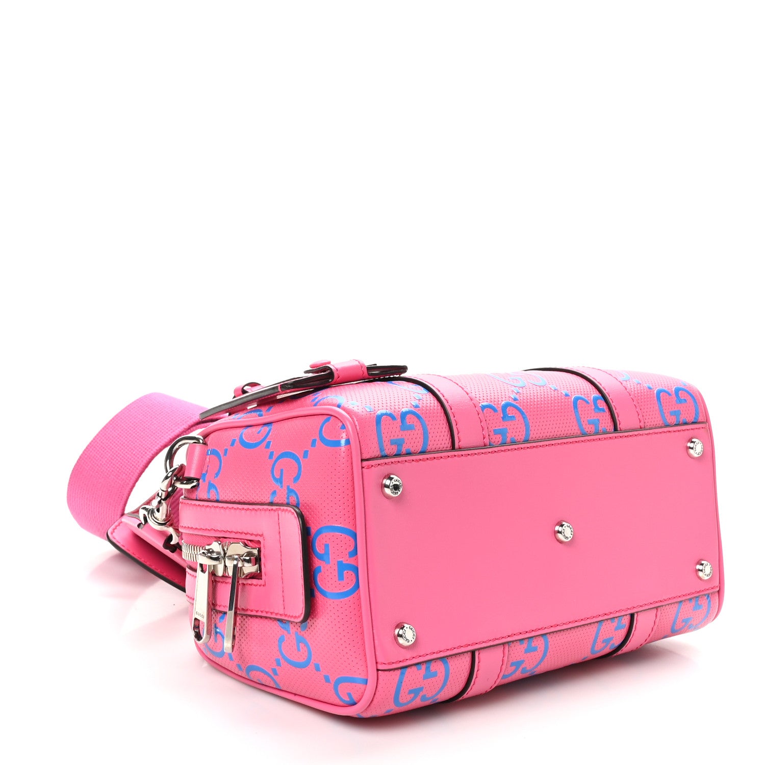Gucci Calfskin GG Tennis Bi-Color Embossed Mini Duffle Bag Modern Fucsia Modern Blue 4 of 10