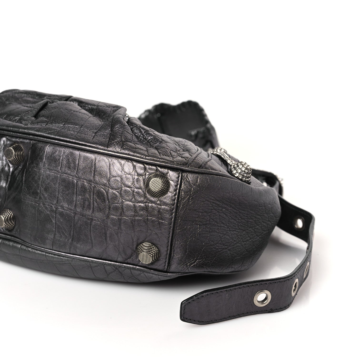 Balenciaga Metallic Calfskin Crocodile Embossed Crystal Small Le Cagole Shoulder Bag Gunmetal 9 of 9