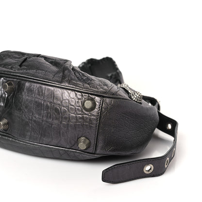Balenciaga Metallic Calfskin Crocodile Embossed Crystal Small Le Cagole Shoulder Bag Gunmetal 9 of 9