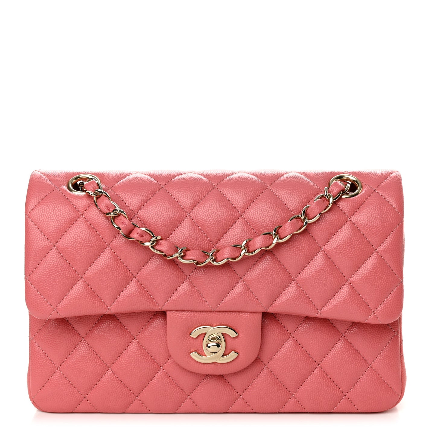 Caviar Quilted Small Double Flap Pink