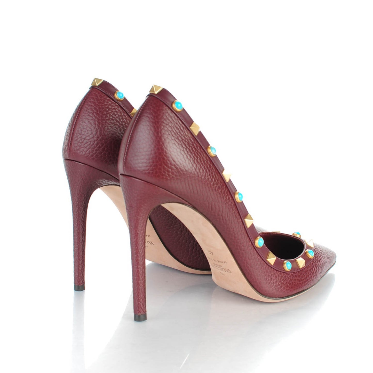 Pebbled Calfskin Rockstud Rolling 100mm Pumps 40 Rubin