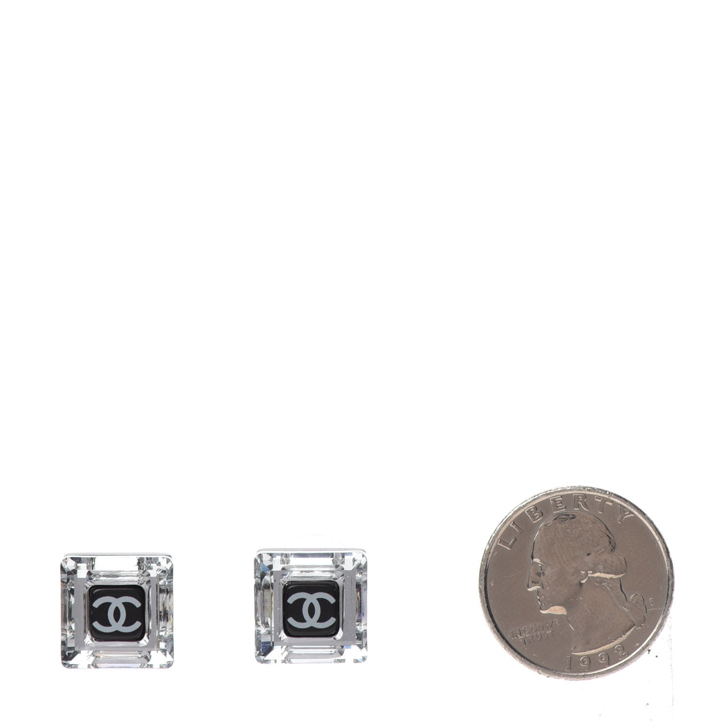 Chanel Crystal CC Square Charm Earrings Black 2 of 5