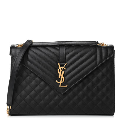 Saint Laurent Grain De Poudre Textured Mixed Matelasse Large Triquilt Monogram Satchel Black 1 of 4