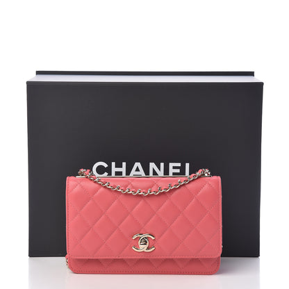 Chanel Lambskin Quilted Trendy CC Wallet On Chain WOC Bright Pink 12 of 12