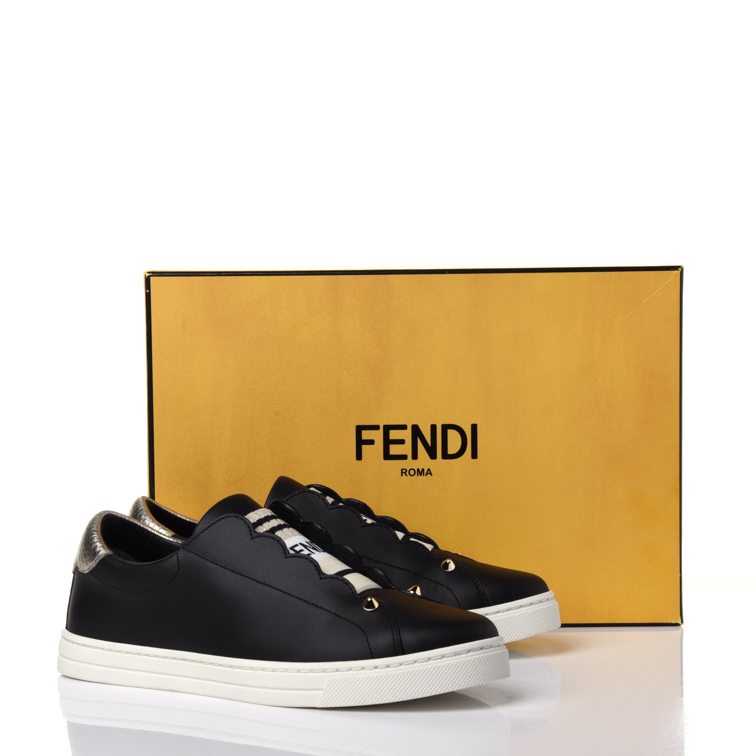 Fendi Vitello Lurex Rockoclick Slip On Sneakers 36 Black Gold 12 of 12