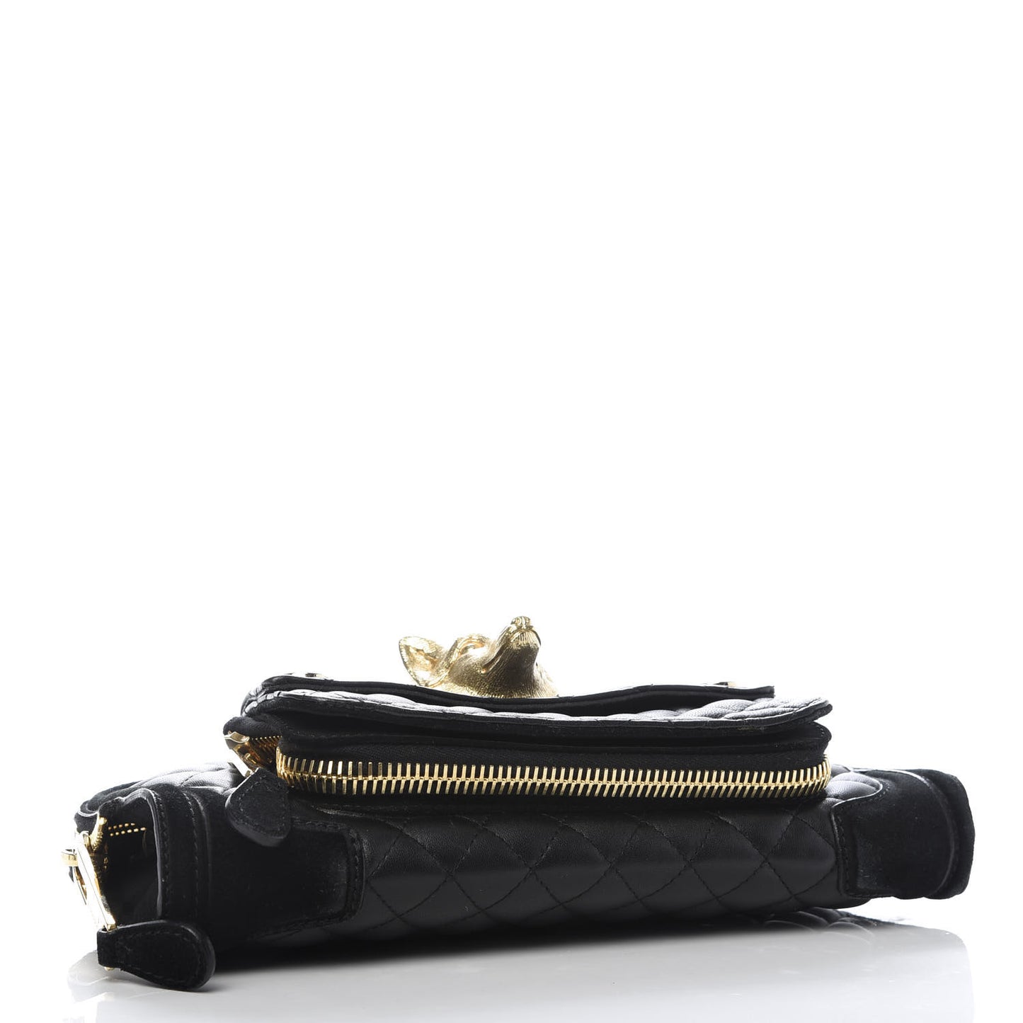 Nappa Suede Quilted Animal Clutch Black