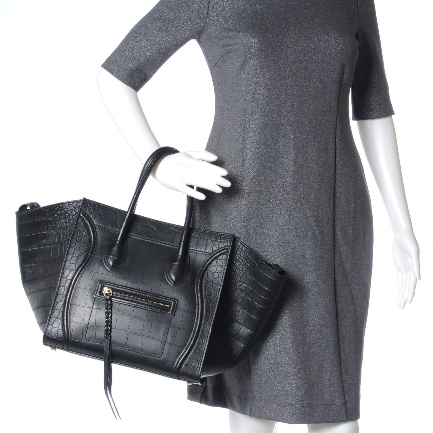Crocodile Embossed Small Phantom Luggage Black