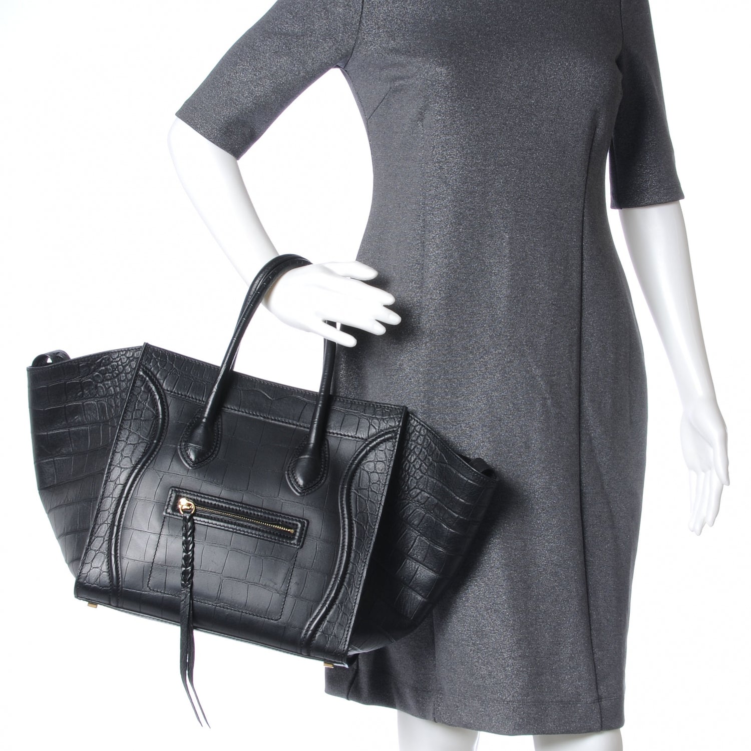 Celine Crocodile Embossed Small Phantom Luggage Black 2 of 7