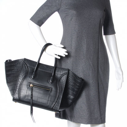 Celine Crocodile Embossed Small Phantom Luggage Black 2 of 7
