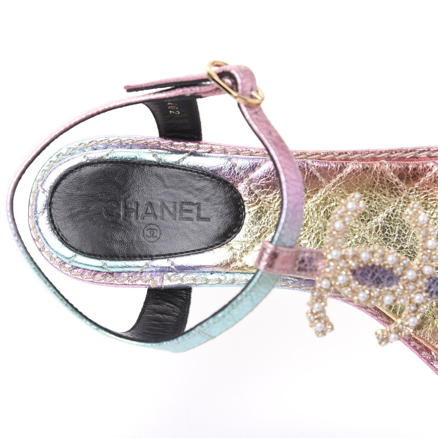 Chanel Goatskin Fantasy CC Pearl Thong Sandals 37.5 Multicolor 6 of 10