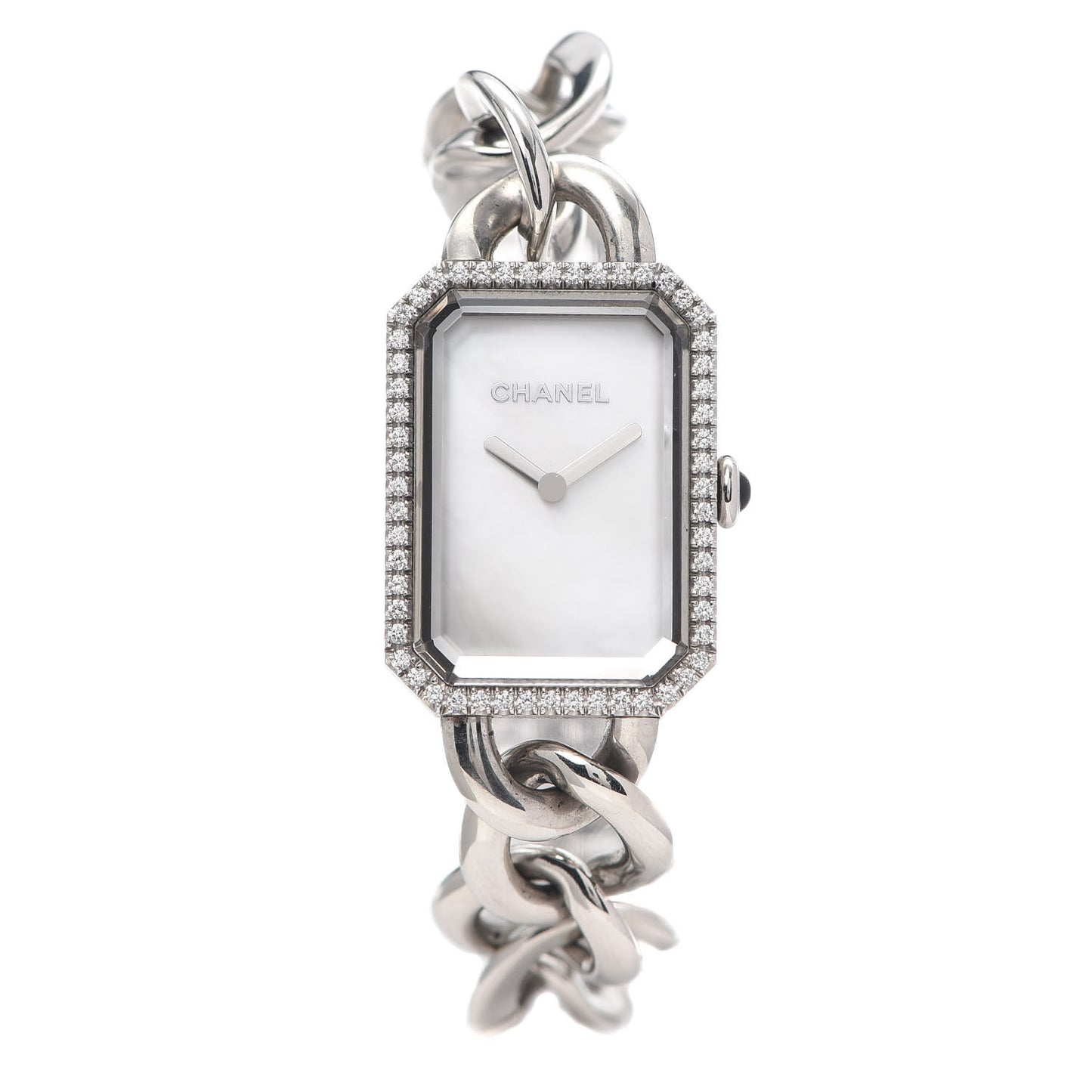 Stainless Steel Diamond Bezel Mother of Pearl 20mm Chain Premiere Quartz Watch