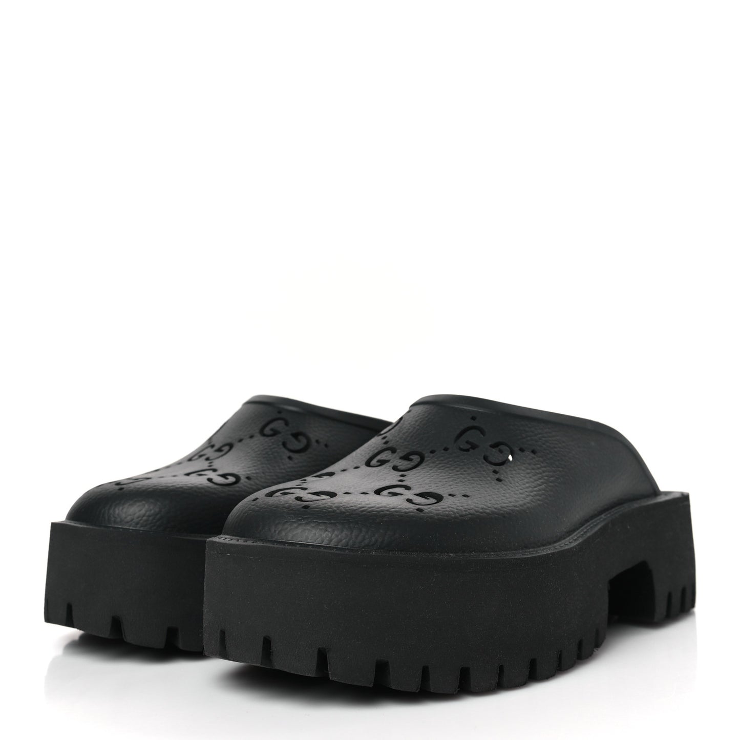 Rubber GG Monogram Perforated Elea Platform 55mm Lug Sole Sandals 39 Black