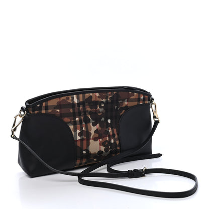 Burberry Nylon Calfskin Camouflage Check Small Chichester Crossbody Clutch Bag Honey Black 2 of 8
