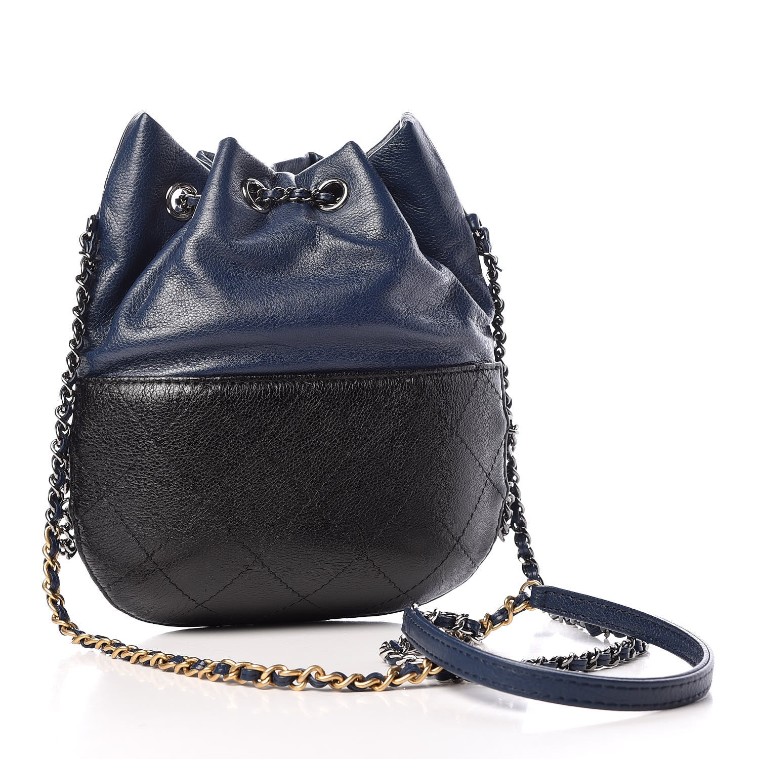 Chanel Calfskin Quilted Small Gabrielle Bucket Navy Blue Black 3 of 9