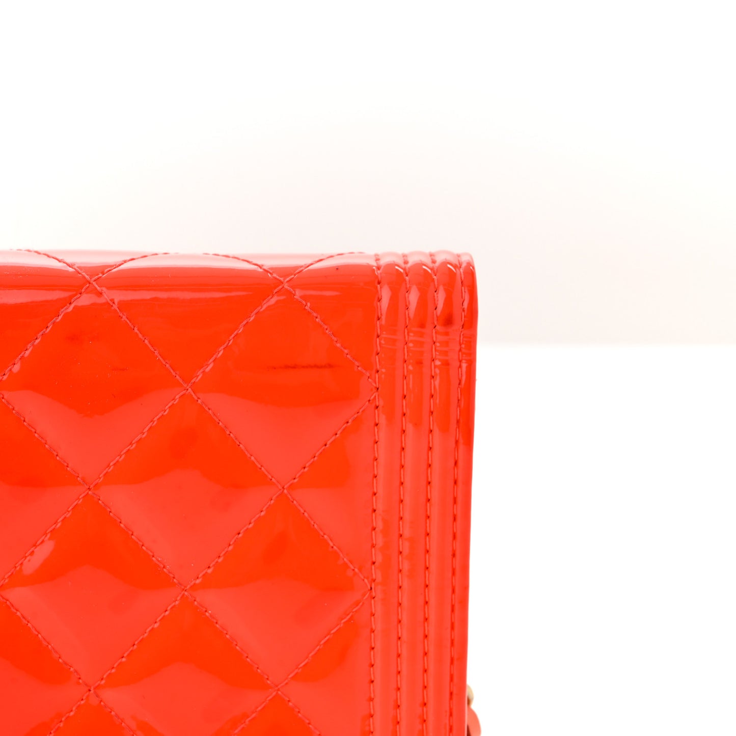 Patent Calfskin Quilted Boy Wallet On Chain WOC Orange