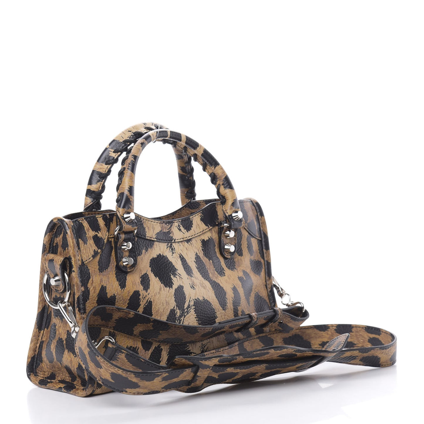 Smooth Calfskin Leopard Print Classic Silver Hardware Mini City Beige