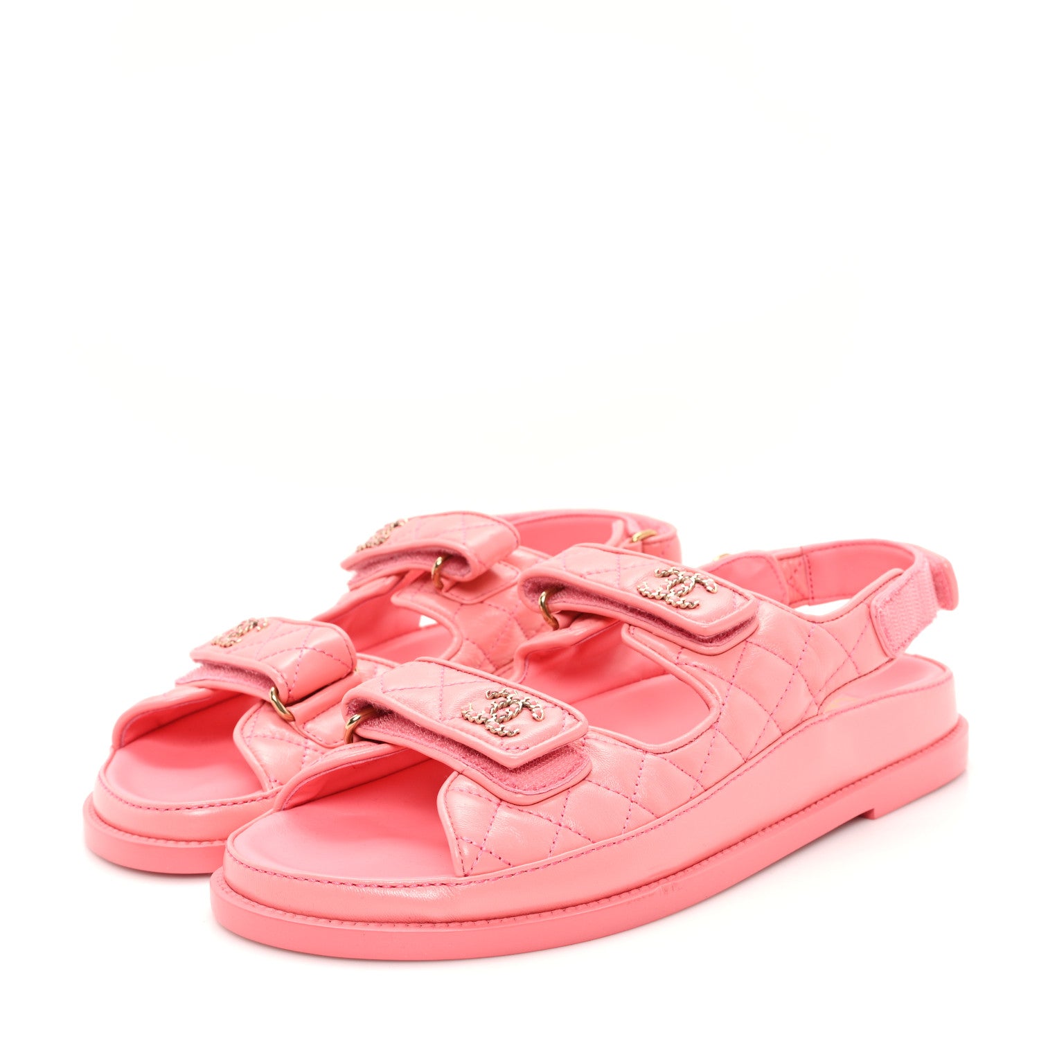 Chanel Lambskin Quilted Velcro Dad Chain CC Sandals 40 Pink 4 of 9