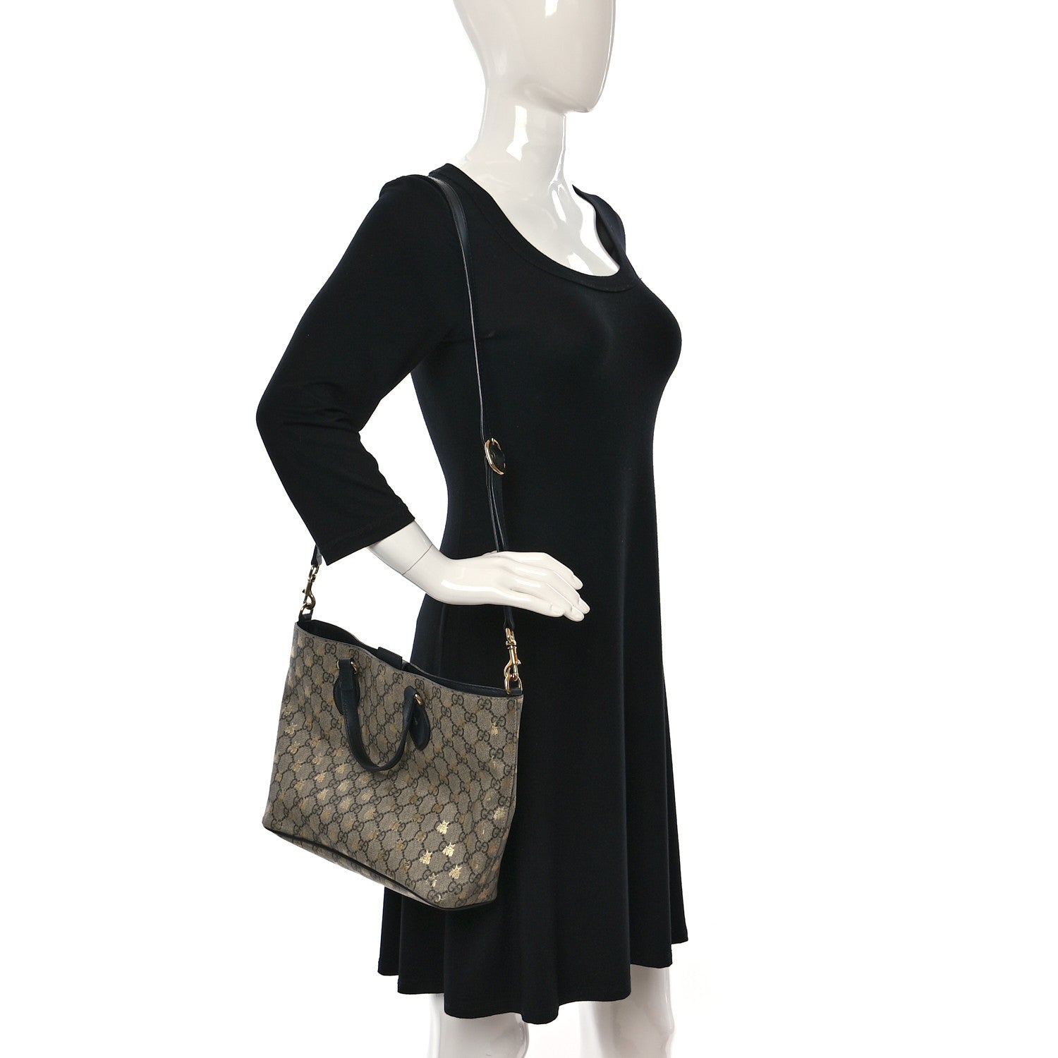 Gucci Soft GG Supreme Monogram Bees Small Crossbody Tote Beige Oro Black 2 of 13