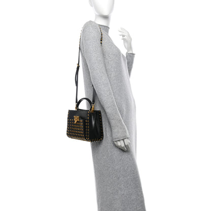 Valentino Garavani Grainy Calfskin Small Rockstud Allover Alcove Top Handle Tote Bag Black 2 of 9