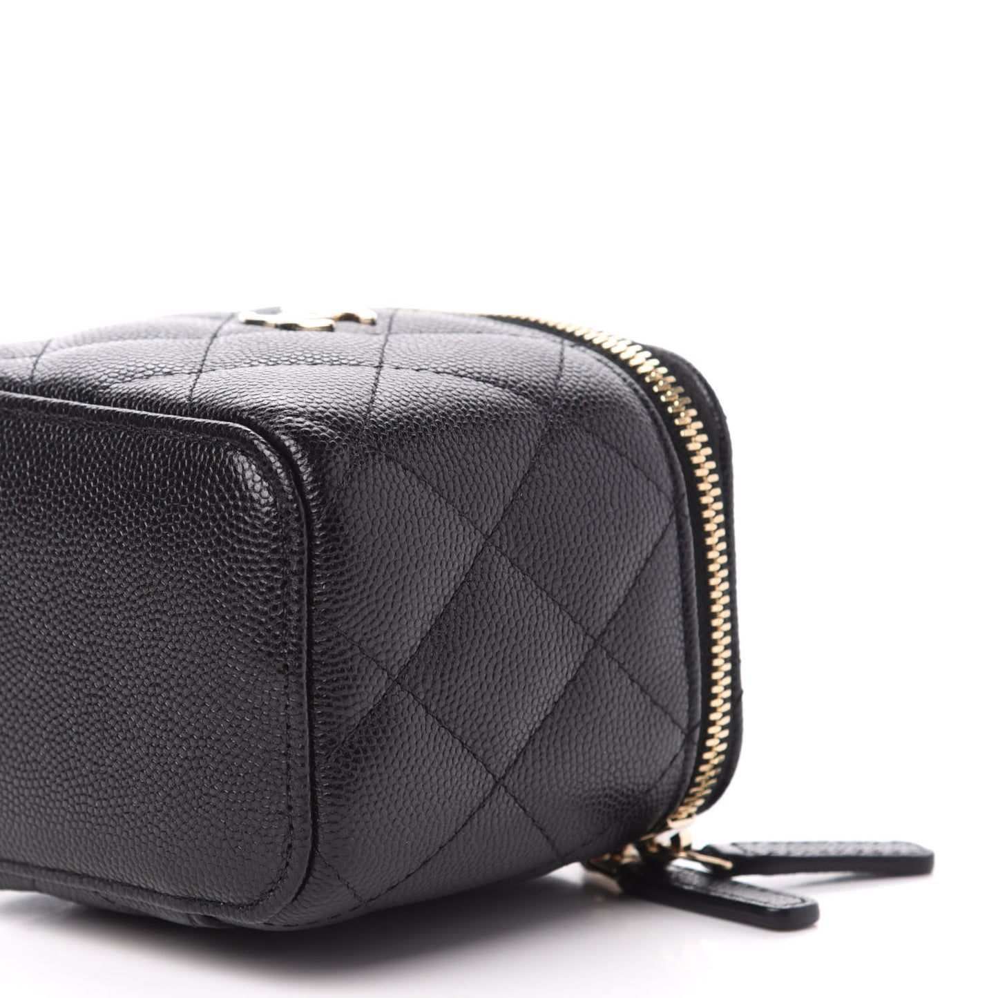 Caviar Quilted Mini Pearl On Top Vanity Case With Chain Black