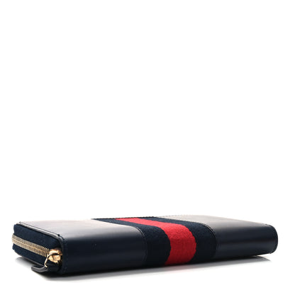 Gucci Calfskin Web Zip Around Wallet Navy 4 of 8