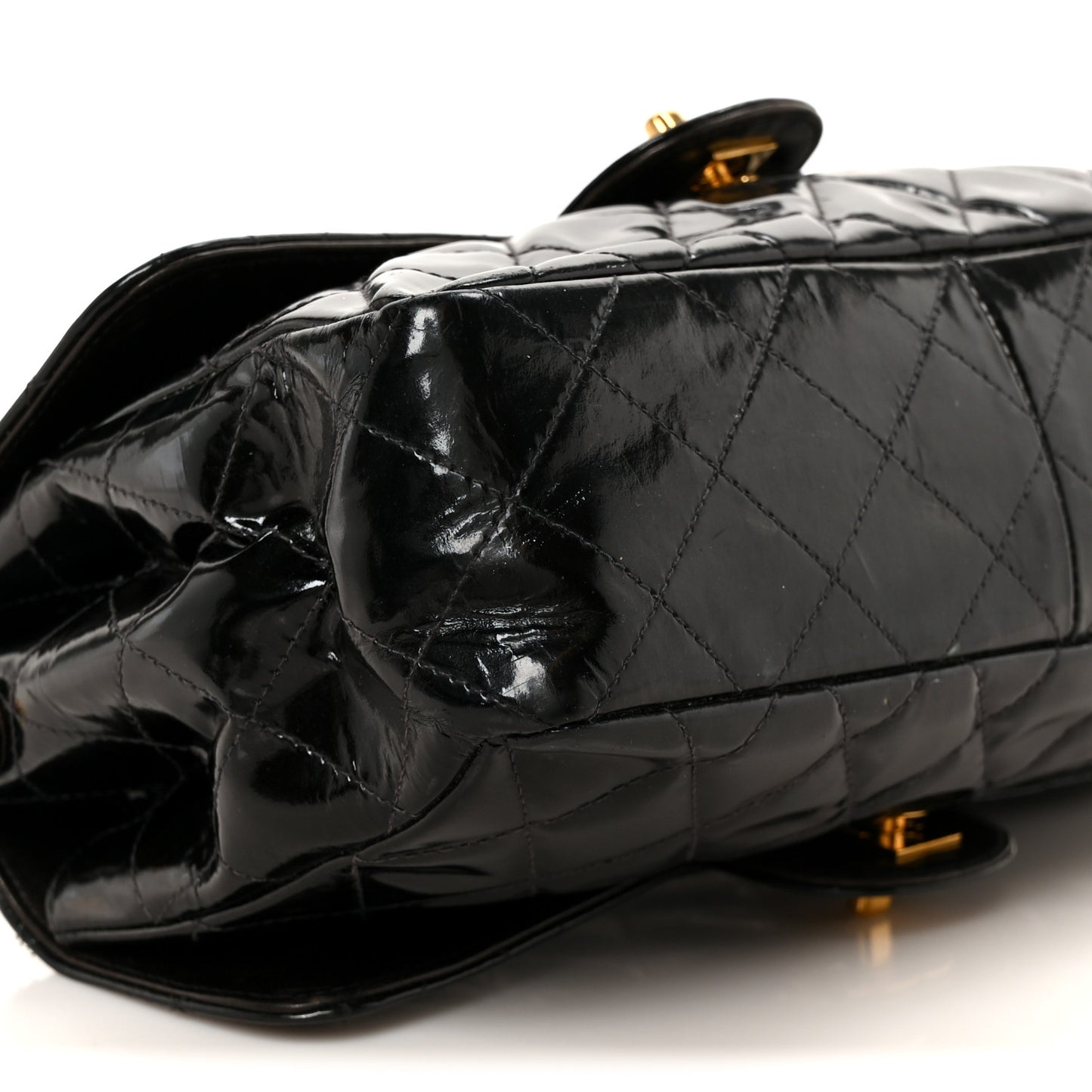 Patent Quilted Double Sided Shoulder Flap Bag Black