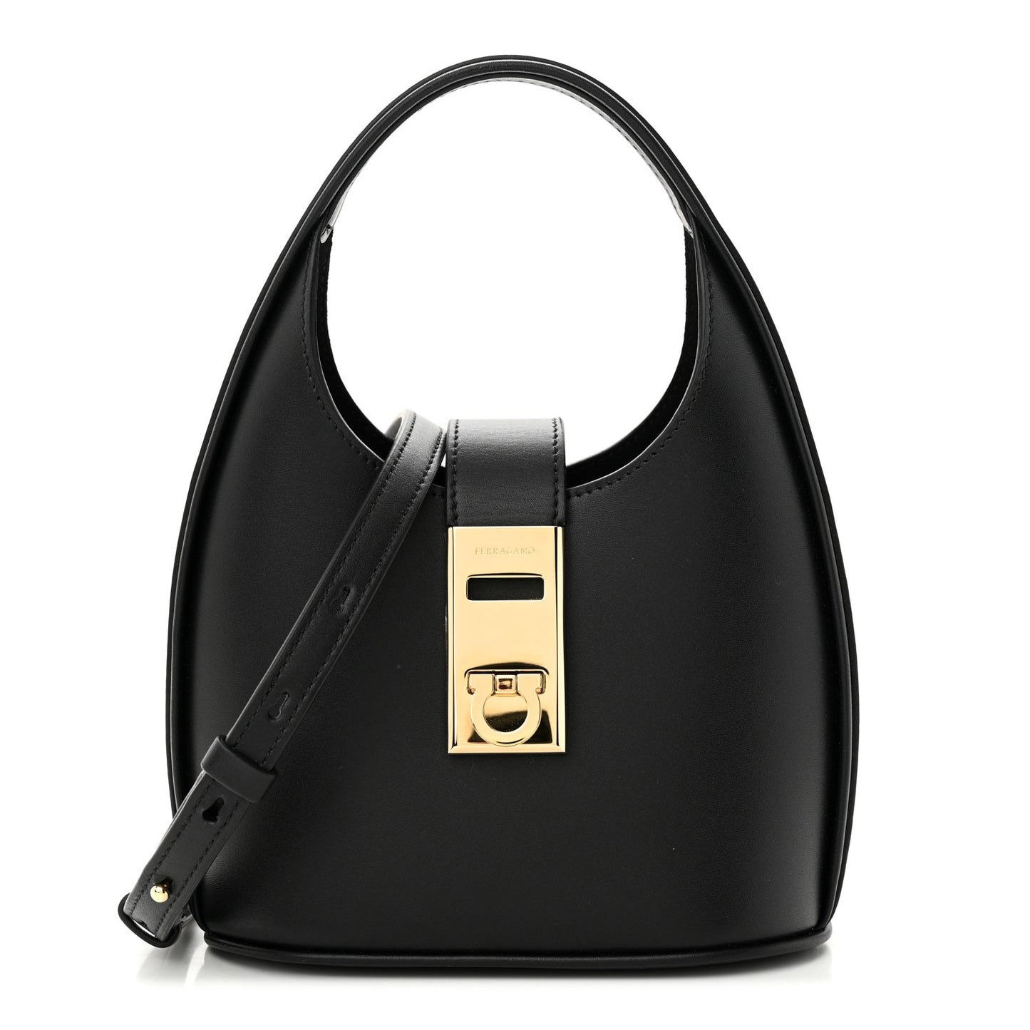 Soft Calfskin Mini Gancini Hobo Black
