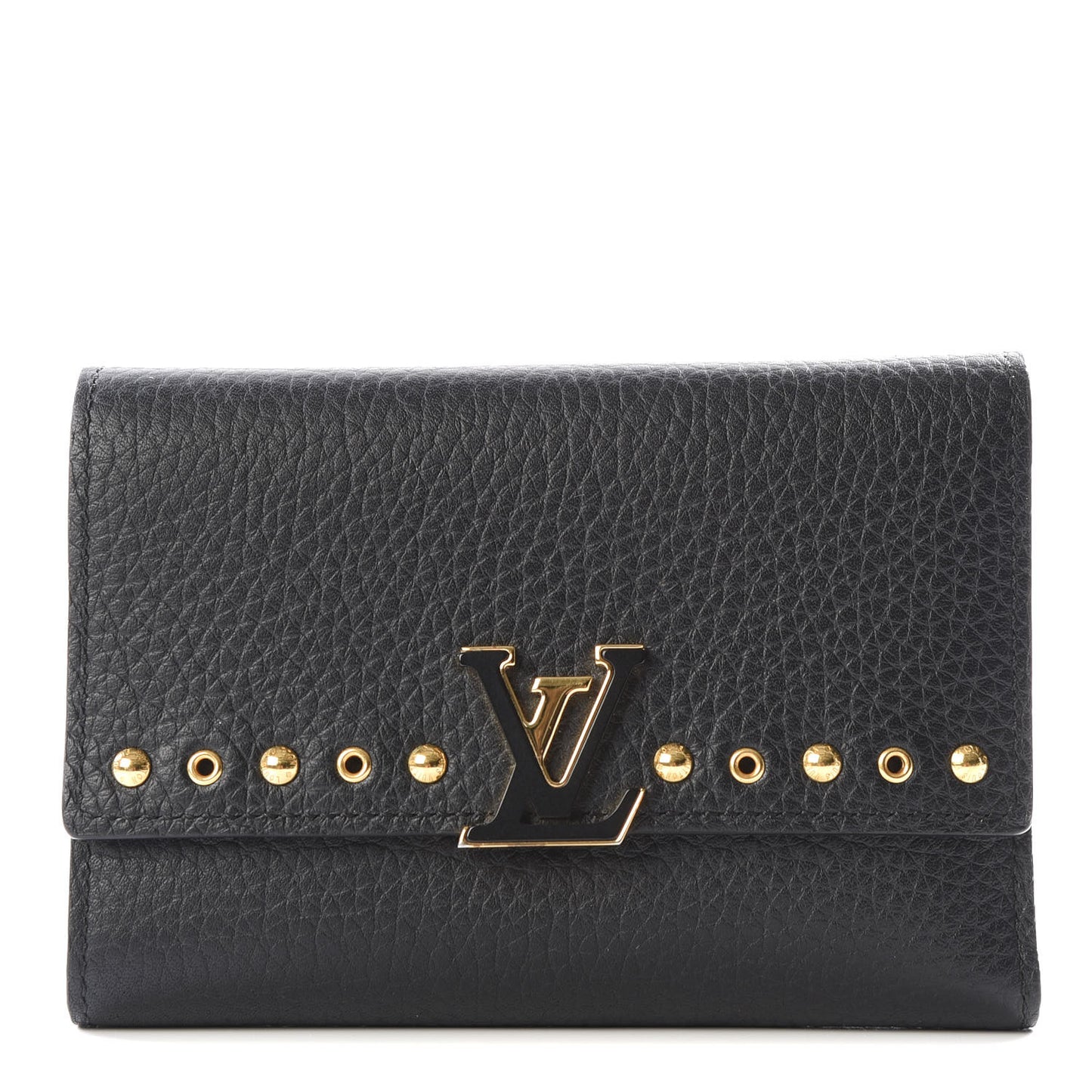 Taurillon Capucines Studded Compact Wallet Black