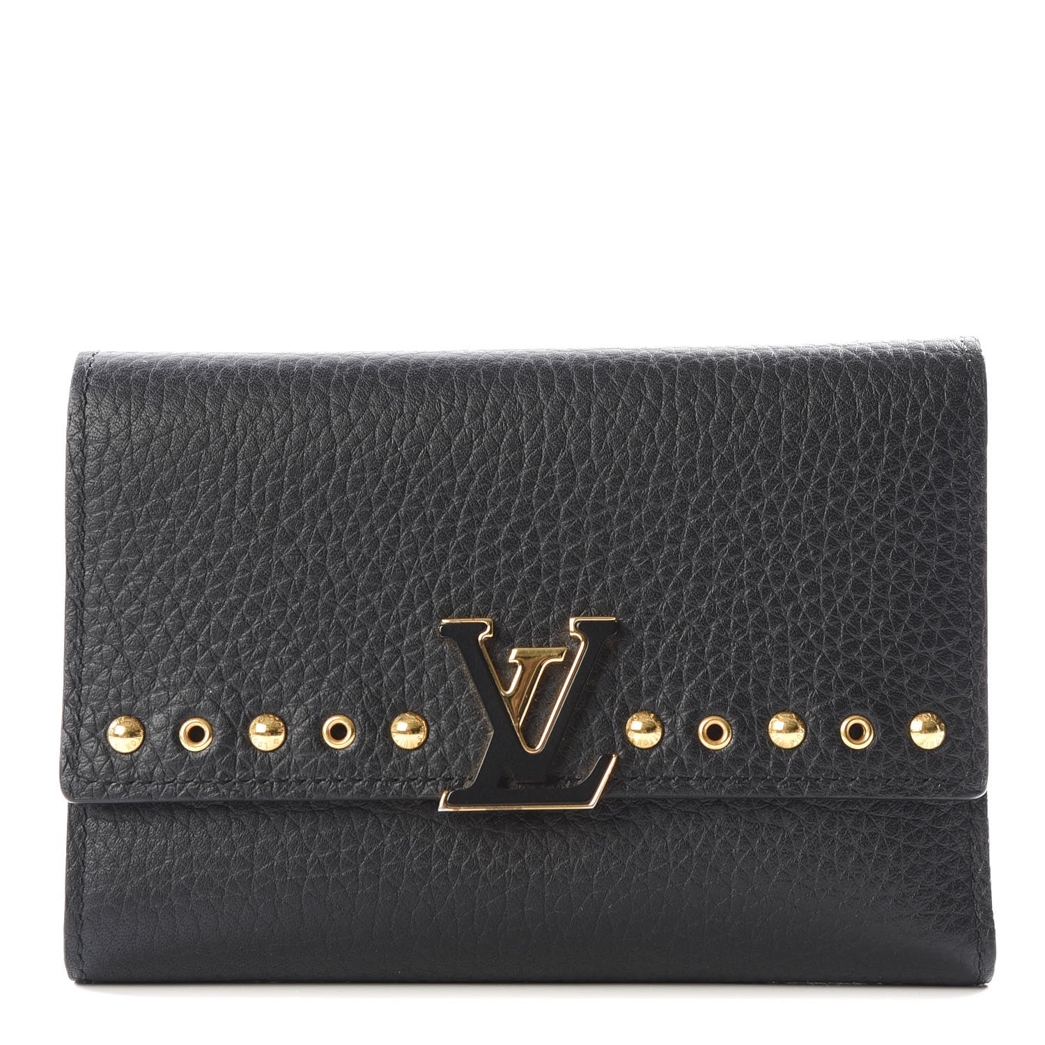 Louis Vuitton Taurillon Capucines Studded Compact Wallet Black 1 of 12