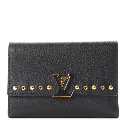 Louis Vuitton Taurillon Capucines Studded Compact Wallet Black 1 of 12