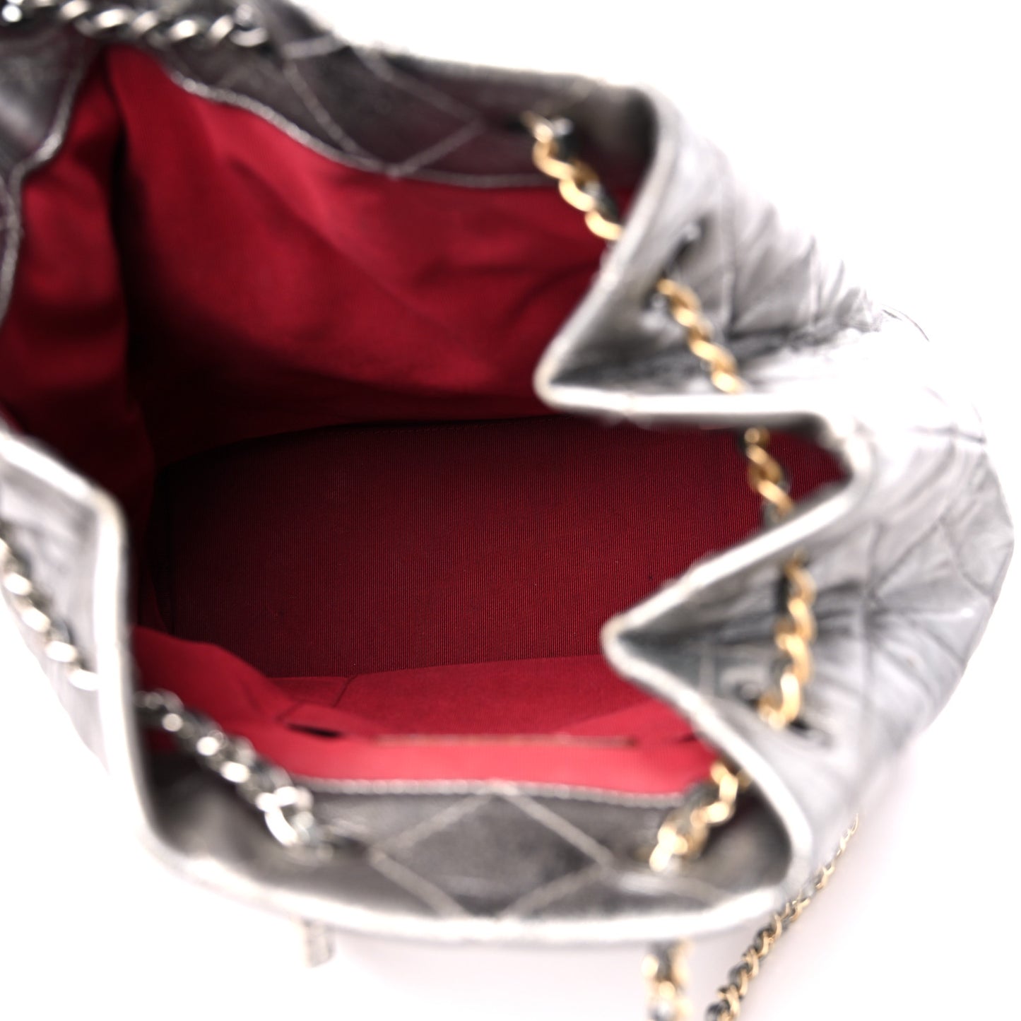 Metallic Crumpled Calfskin Quilted Small Gabrielle Backpack Silver