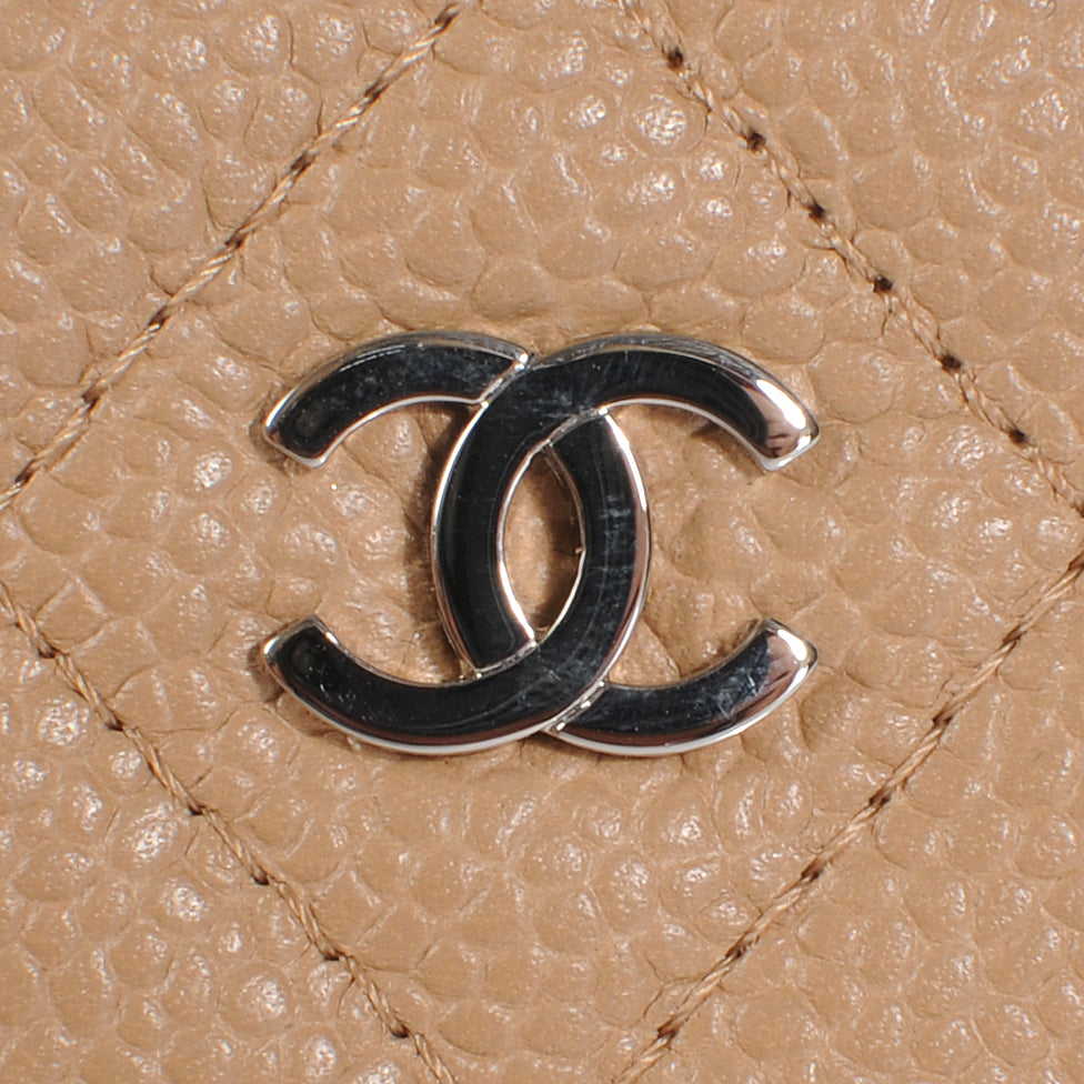 Caviar Quilted Card Holder Beige